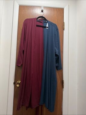 Lane Bryant Two-Tone Open Front Duster Cardigan in Wine & Teal